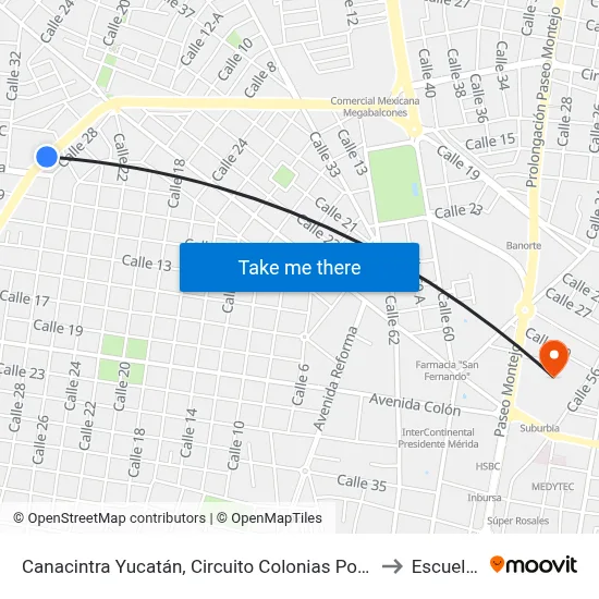 Canacintra Yucatán, Circuito Colonias Por 47 Y Avenida Alfredo Barrera Vázquez to Escuela Modelo map