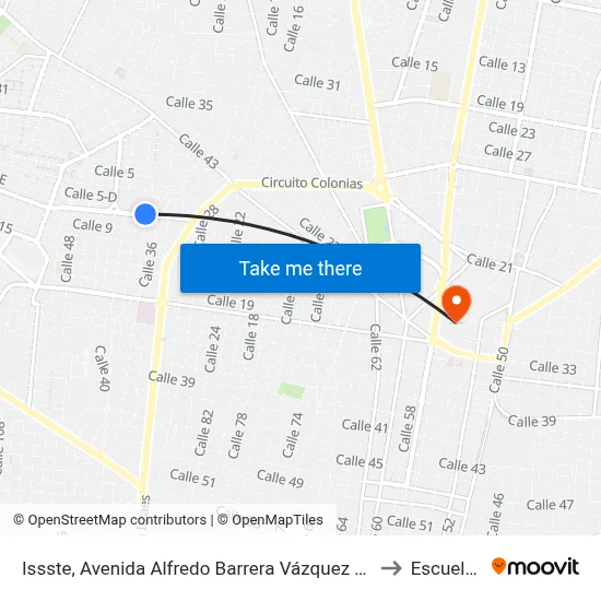 Issste, Avenida Alfredo Barrera Vázquez Por Calle 34 Y 36, Colonia Pensiones to Escuela Modelo map