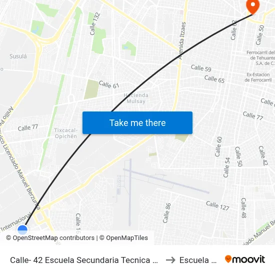 Calle- 42 Escuela Secundaria Tecnica N° 73 Itzincab Uman to Escuela Modelo map