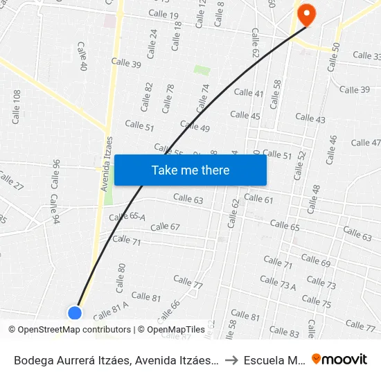 Bodega Aurrerá Itzáes, Avenida Itzáes Por 79a Y 79d to Escuela Modelo map