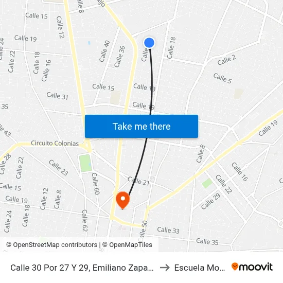 Calle 30 Por 27 Y 29, Emiliano Zapata Norte to Escuela Modelo map