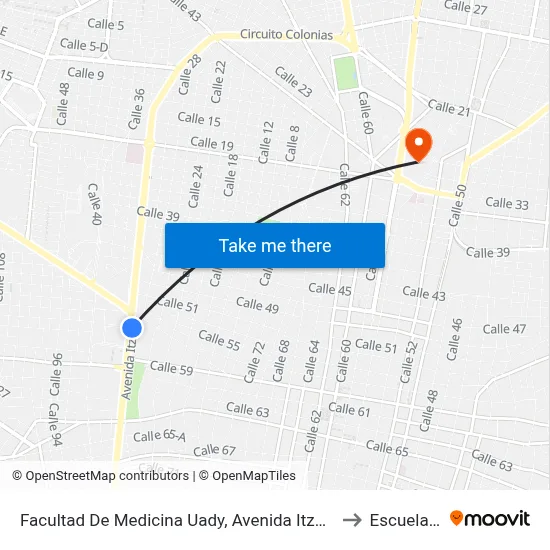 Facultad De Medicina Uady, Avenida Itzáes Por Calle 59 Y 59b, Centro to Escuela Modelo map