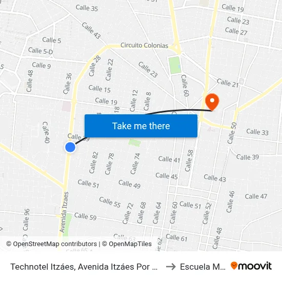 Technotel Itzáes, Avenida Itzáes Por 47 Y 41, Centro to Escuela Modelo map