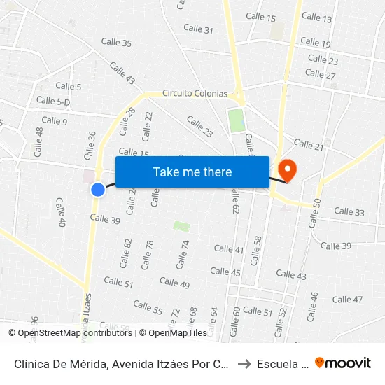 Clínica De Mérida, Avenida Itzáes Por Calle 27 Y 25, García Ginerés to Escuela Modelo map
