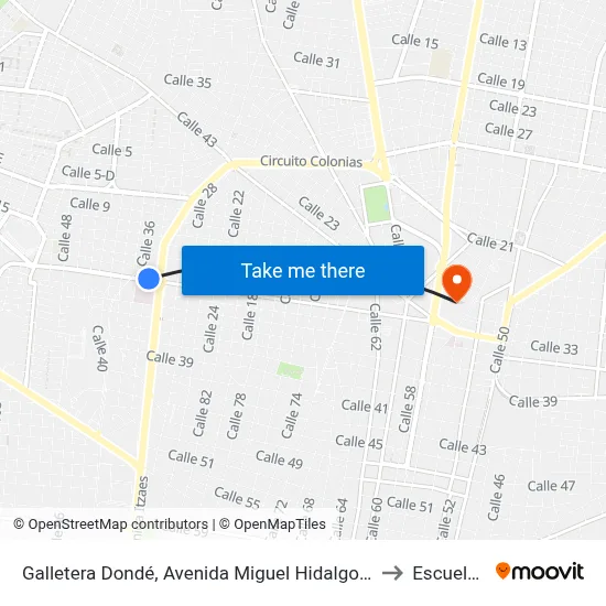 Galletera Dondé, Avenida Miguel Hidalgo Por Calle 32 Y 38a, García Ginerés to Escuela Modelo map