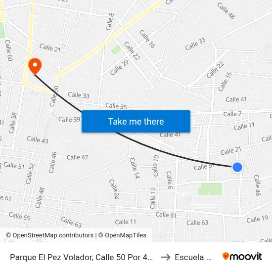 Parque El Pez Volador, Calle 50 Por 41 Y 43, Pacabtún to Escuela Modelo map