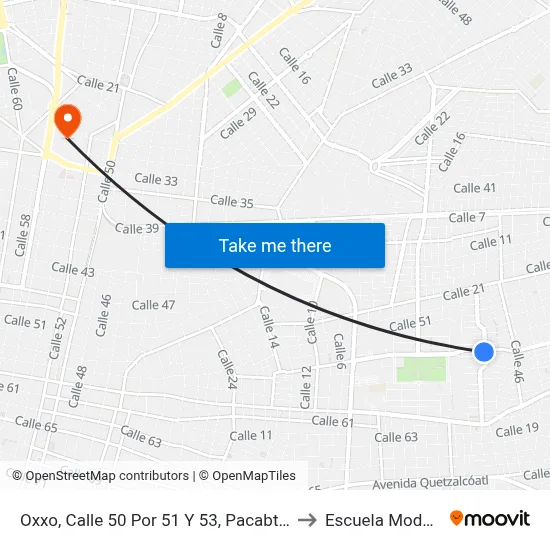 Oxxo, Calle 50 Por 51 Y 53, Pacabtún to Escuela Modelo map