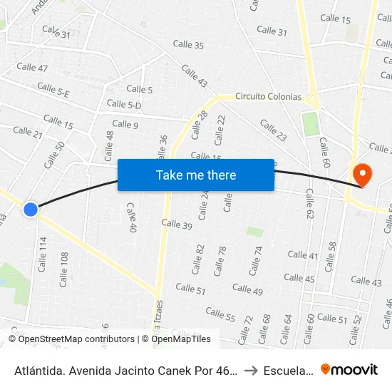 Atlántida. Avenida Jacinto Canek Por 46 Y 50, Colonia Miguel Hidalgo to Escuela Modelo map
