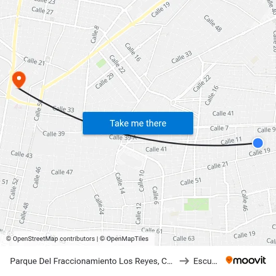 Parque Del Fraccionamiento Los Reyes, Calle 15 Por Por 38 Y 40, Fraccionamiento Los Reyes to Escuela Modelo map