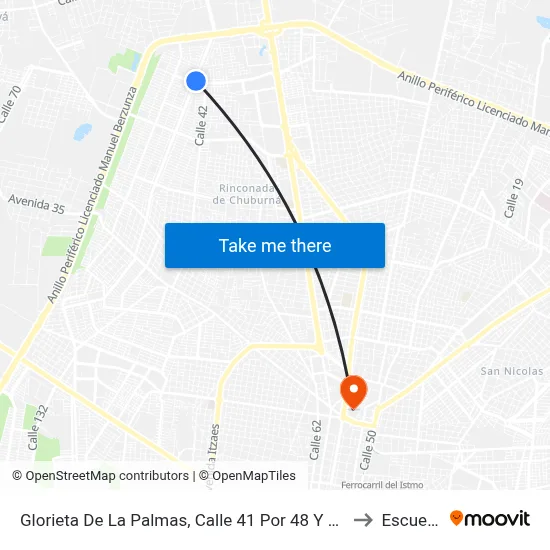 Glorieta De La Palmas, Calle 41 Por 48 Y 50, Fraccionamiento Francisco De Montejo III to Escuela Modelo map