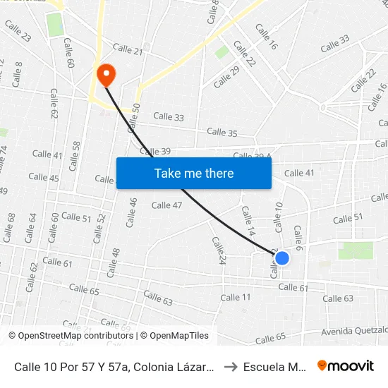 Calle 10 Por 57 Y 57a, Colonia Lázaro Cárdenas to Escuela Modelo map