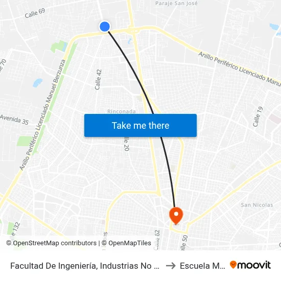 Facultad De Ingeniería, Industrias No Contaminantes to Escuela Modelo map
