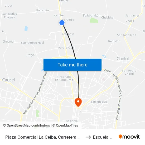 Plaza Comercial La Ceiba, Carretera Mérida-Progreso to Escuela Modelo map
