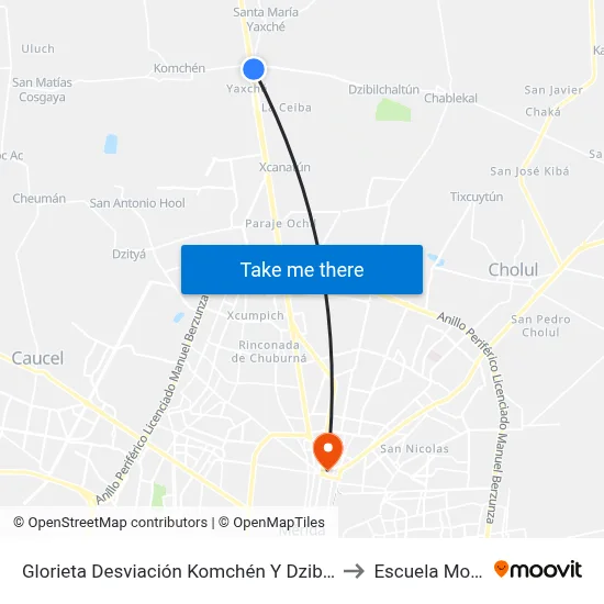 Glorieta Desviación Komchén Y Dzibilchaltún to Escuela Modelo map