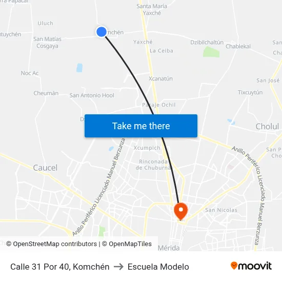 Calle 31 Por 40, Komchén to Escuela Modelo map