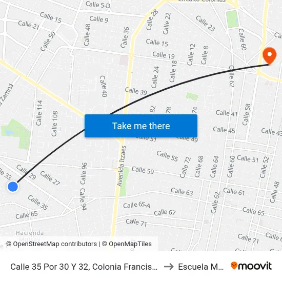 Calle 35 Por 30 Y 32, Colonia Francisco I. Madero to Escuela Modelo map