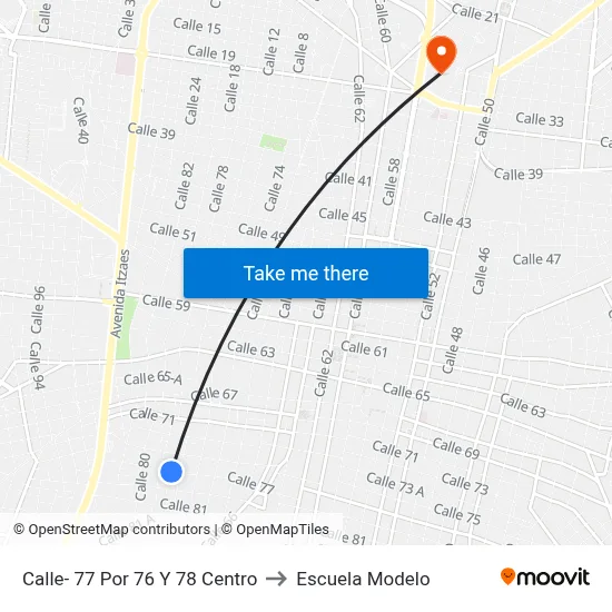 Calle- 77 Por 76 Y 78 Centro to Escuela Modelo map