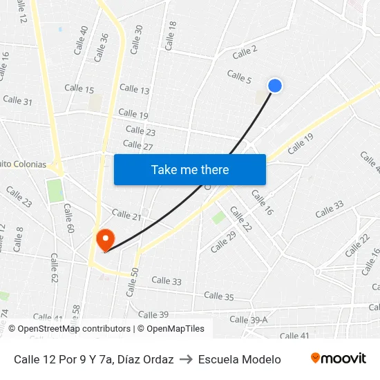 Calle 12 Por 9 Y 7a, Díaz Ordaz to Escuela Modelo map