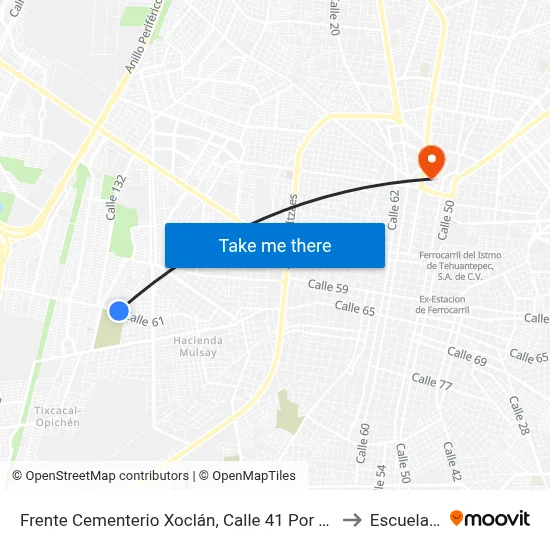 Frente Cementerio Xoclán, Calle 41 Por 52a Y 52b, Colonia Carmelitas to Escuela Modelo map