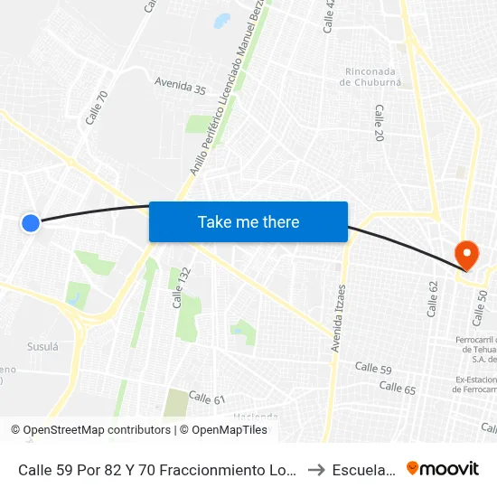 Calle 59 Por 82 Y 70 Fraccionmiento Los Almendros Ciudad Caucel to Escuela Modelo map