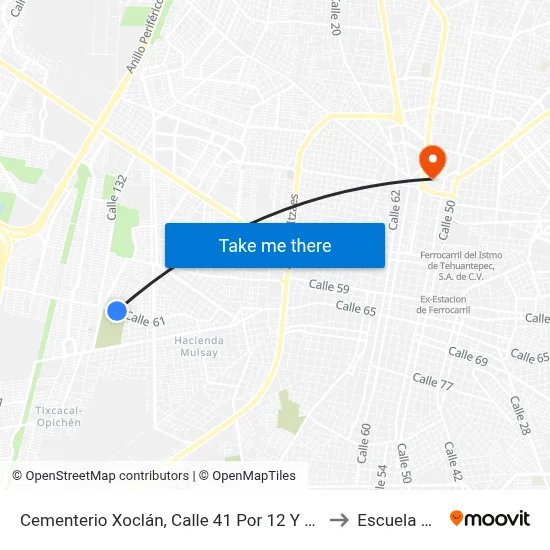 Cementerio Xoclán, Calle 41 Por 12 Y 126, Colonia Xbech to Escuela Modelo map