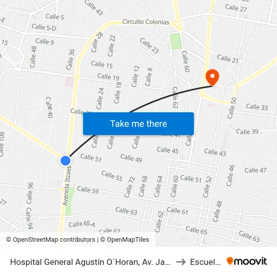 Hospital General Agustín O´Horan, Av. Jacinto Canek Por 59 Y Av. Itzaes, Centro to Escuela Modelo map