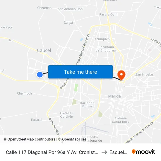 Calle 117 Diagonal Por 96a Y Av. Cronista Deportivo, Fracc. Ciudad Caucel. to Escuela Modelo map