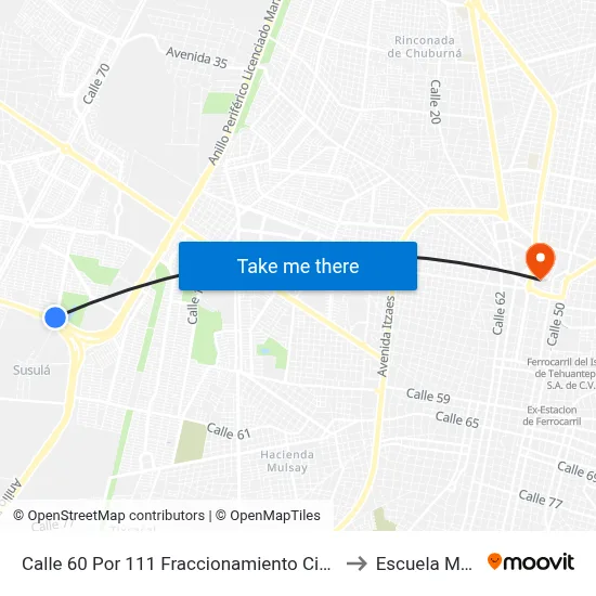 Calle 60  Por  111 Fraccionamiento Ciudad Caucel to Escuela Modelo map