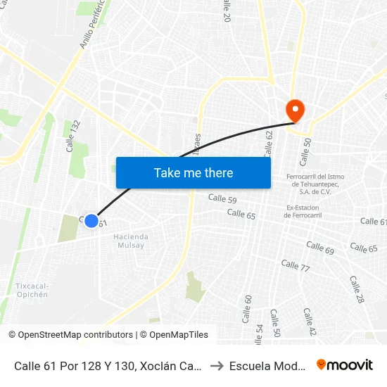 Calle 61 Por 128 Y 130, Xoclán Canto to Escuela Modelo map