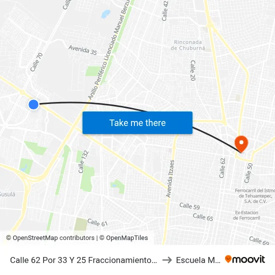 Calle 62 Por 33 Y 25 Fraccionamiento Ciudad Caucel to Escuela Modelo map