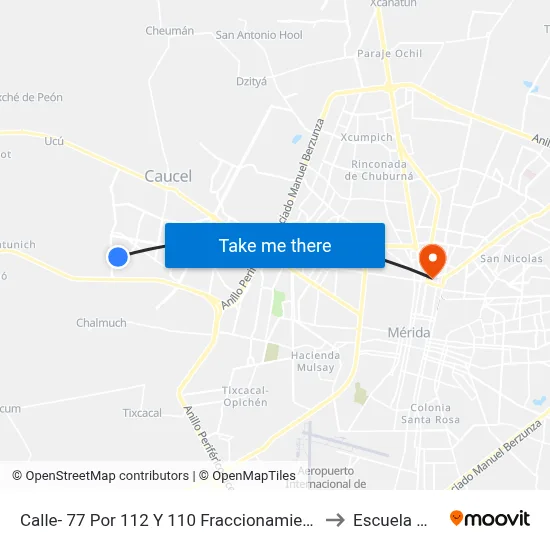 Calle- 77 Por 112 Y 110 Fraccionamiento, Villa Caucel to Escuela Modelo map