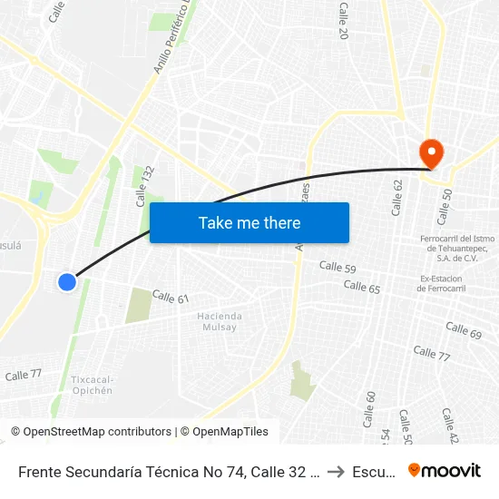 Frente Secundaría Técnica No 74, Calle 32 Por 47 Y 47a, Fraccionamiento Ampliación Juan Pablo II to Escuela Modelo map