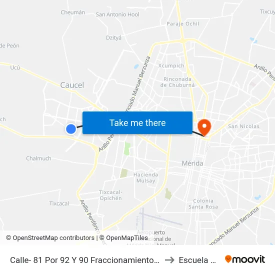 Calle- 81 Por 92 Y 90 Fraccionamiento Almendros Caucel to Escuela Modelo map