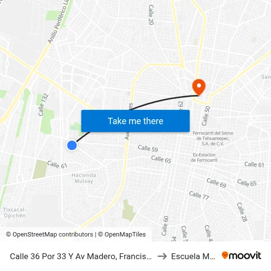 Calle 36 Por 33 Y Av Madero, Francisco I. Madero to Escuela Modelo map