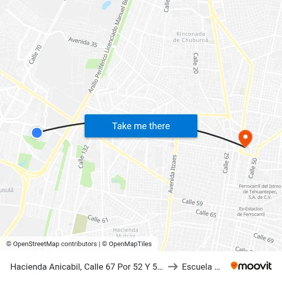 Hacienda Anicabil, Calle 67 Por 52 Y 54, Ciudad Caucel to Escuela Modelo map