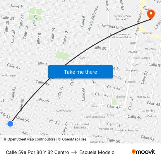 Calle  59a Por 80 Y 82 Centro to Escuela Modelo map