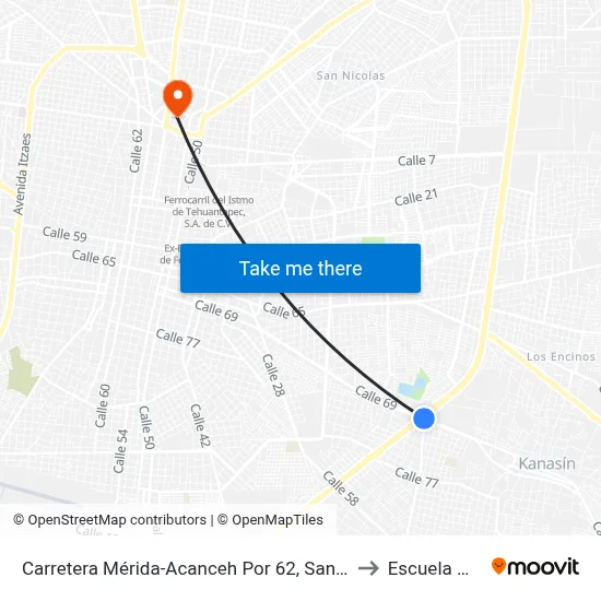Carretera Mérida-Acanceh Por 62, Santa Rosa, Kanasín to Escuela Modelo map