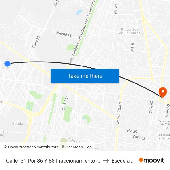 Calle- 31 Por 86 Y 88 Fraccionamiento Ciudad Caucel Viva II to Escuela Modelo map