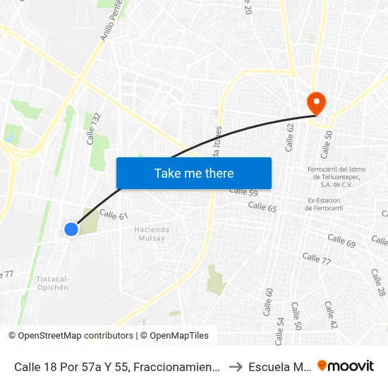 Calle 18 Por 57a Y 55, Fraccionamiento Juan Pablo II to Escuela Modelo map