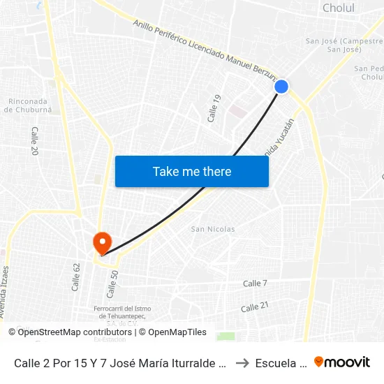 Calle 2 Por 15 Y 7 José María Iturralde 86 Itzimná Aguilas-Centro to Escuela Modelo map