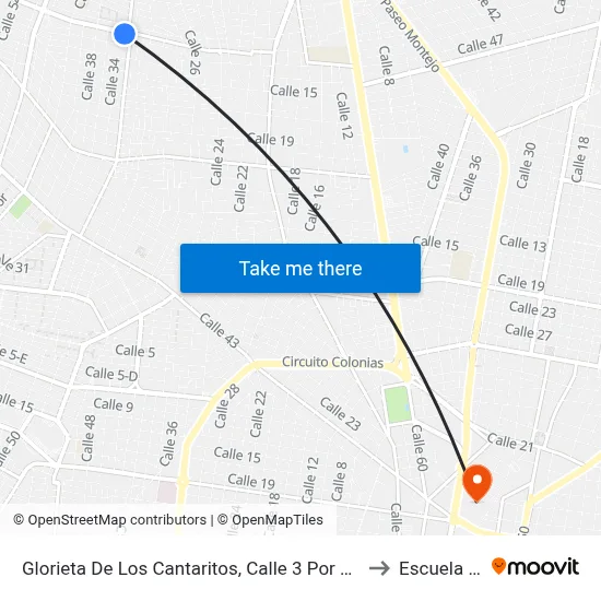 Glorieta De Los Cantaritos, Calle 3 Por 34 Y 32, San Pedro Uxmal to Escuela Modelo map