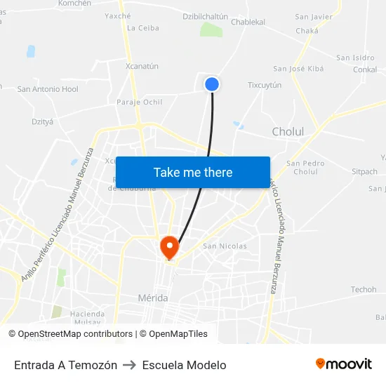 Entrada A Temozón to Escuela Modelo map