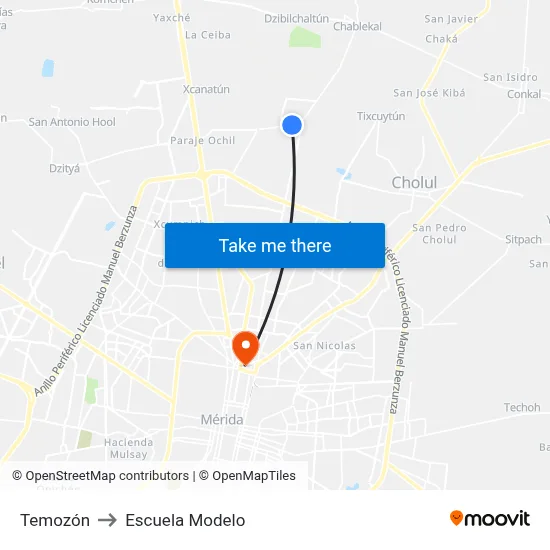 Temozón to Escuela Modelo map