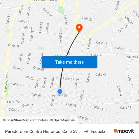 Paradero En Centro Histórico, Calle 59 Por 60 Y 58, Centro to Escuela Modelo map
