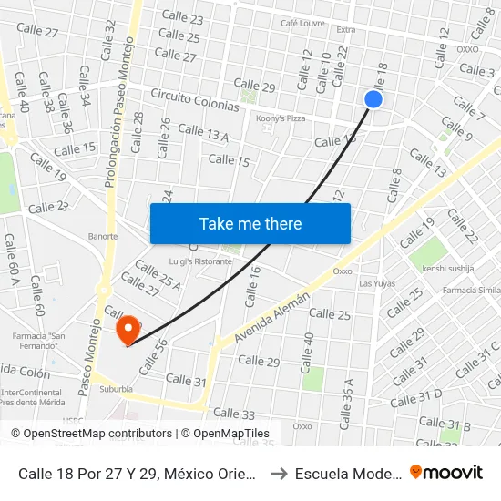 Calle 18 Por 27 Y 29, México Oriente to Escuela Modelo map