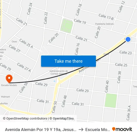 Avenida Alemán Por 19 Y 19a, Jesus Carranza to Escuela Modelo map