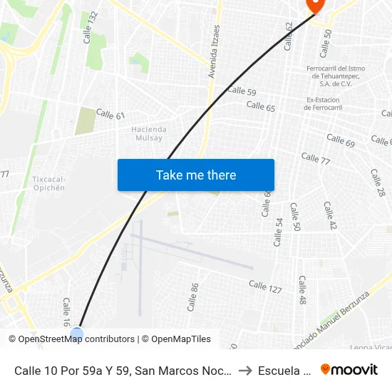 Calle 10 Por 59a Y 59, San Marcos Nocoh Ii, El Roble Agrícola to Escuela Modelo map