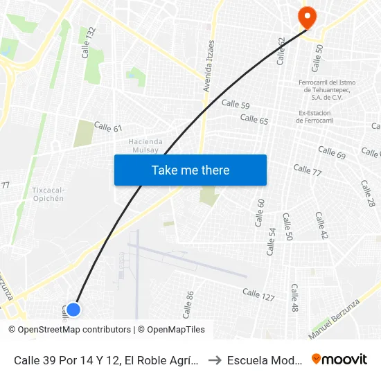 Calle 39 Por 14 Y 12, El Roble Agrícola to Escuela Modelo map
