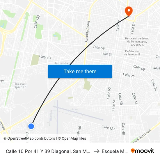 Calle 10 Por 41 Y 39 Diagonal, San Marcos Nocoh I to Escuela Modelo map