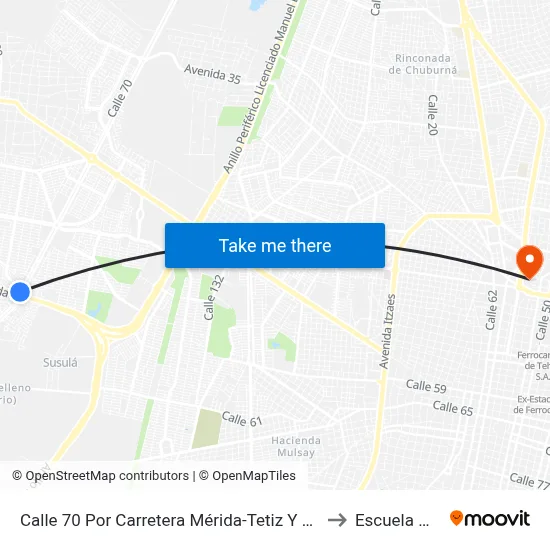 Calle 70 Por Carretera Mérida-Tetiz Y 93 Ciudad Caucel to Escuela Modelo map